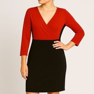 RALPH LAUREN Holiday Dress Wrap Style Ruching Long Sleeves Red Black Event 14